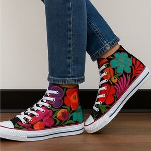 Colorful Floral High-Top Sneakers